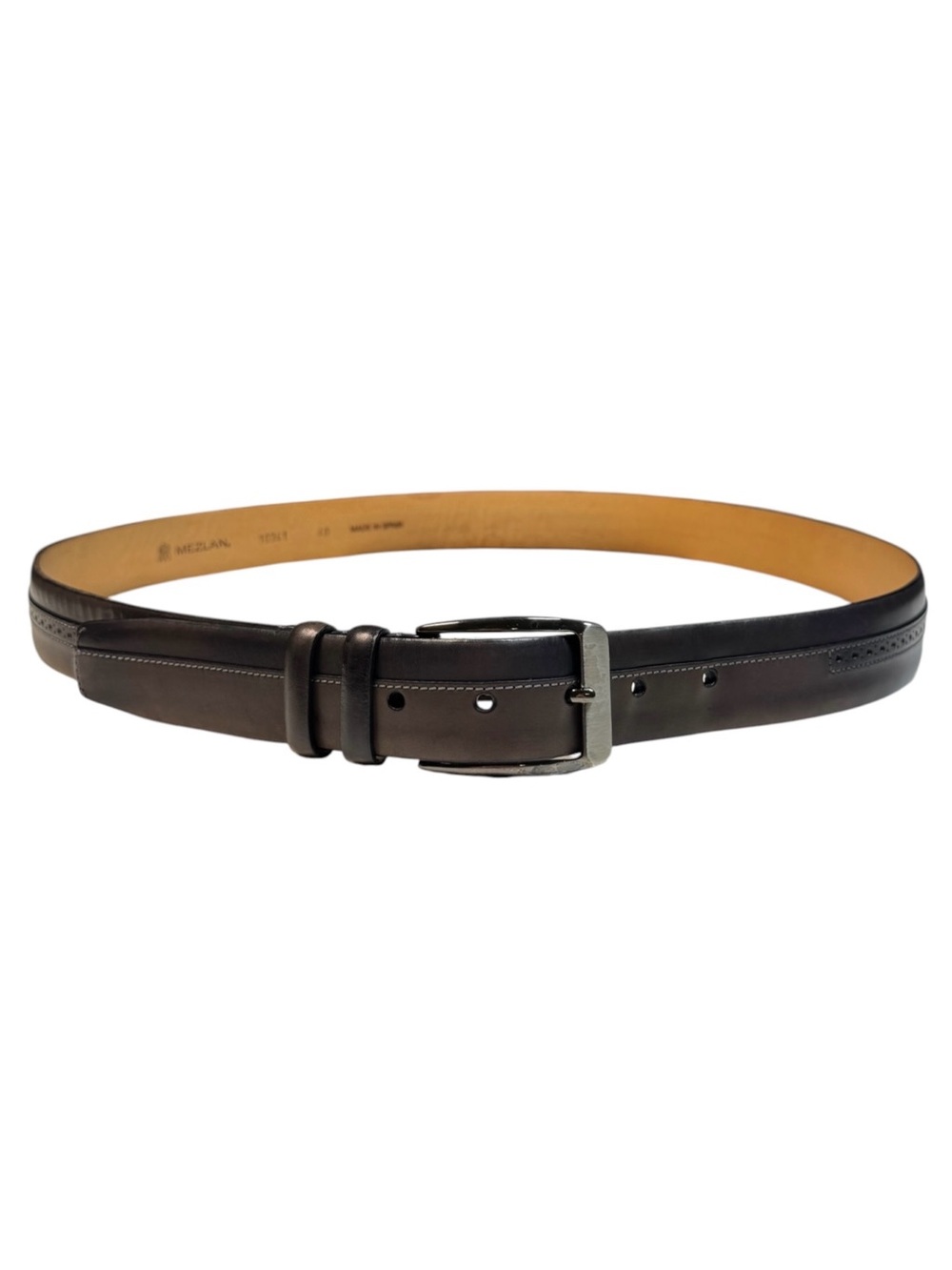 Mezlan Two-Tone Brogue Leather Men's Dress Belt Gray Black Gunmetal Spain 40